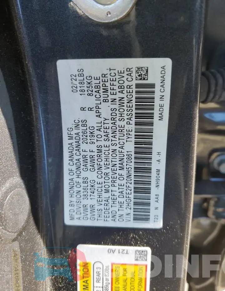 2HGFE2F20NH570861 Photo# 12