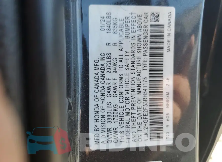 2HGFE2F53RH541175 Photo# 12