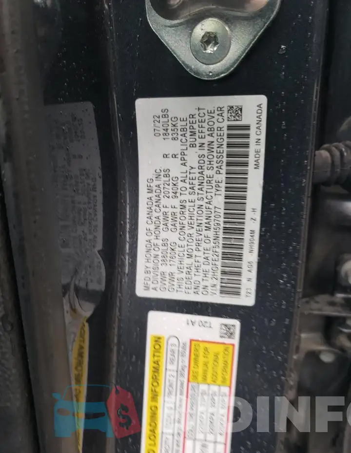 2HGFE2F55NH597077 Photo# 12