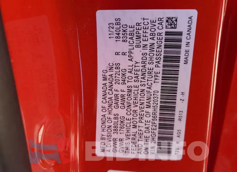 2HGFE2F56RH520370 Photo# 12