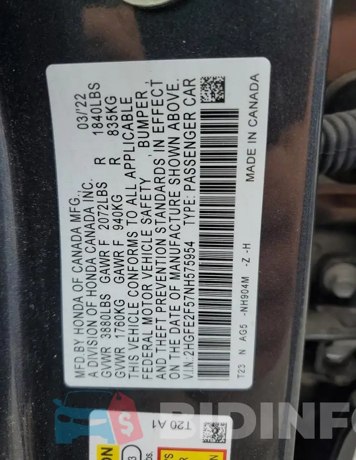 2HGFE2F57NH575954 Photo# 12