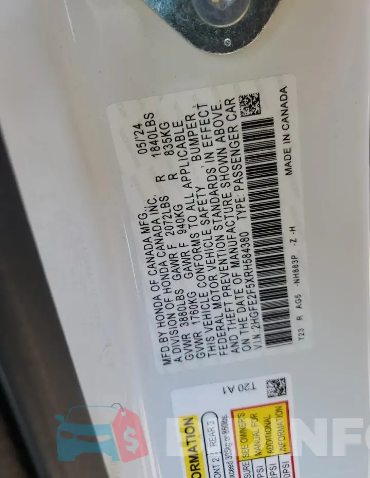 2HGFE2F5XRH584380 Photo# 13