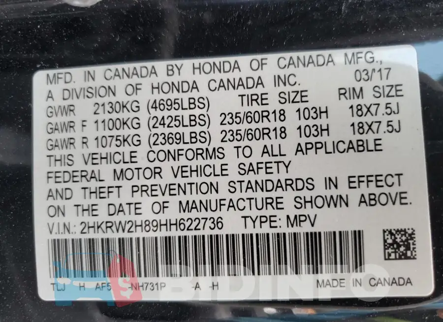 2HKRW2H89HH622736 Photo# 13