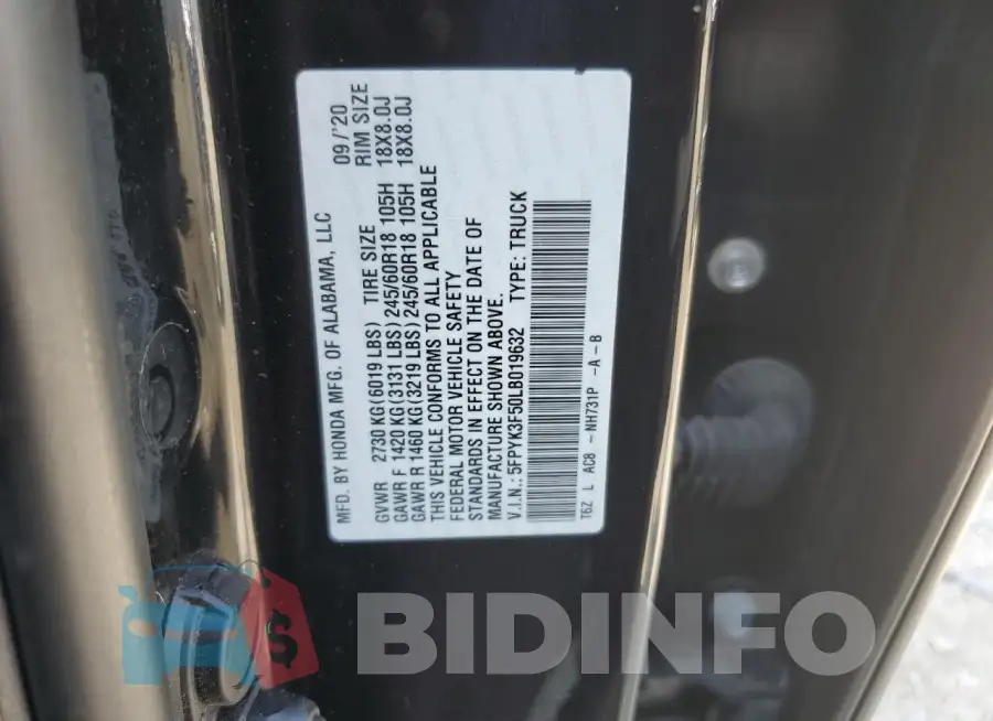 5FPYK3F50LB019632 Photo# 13