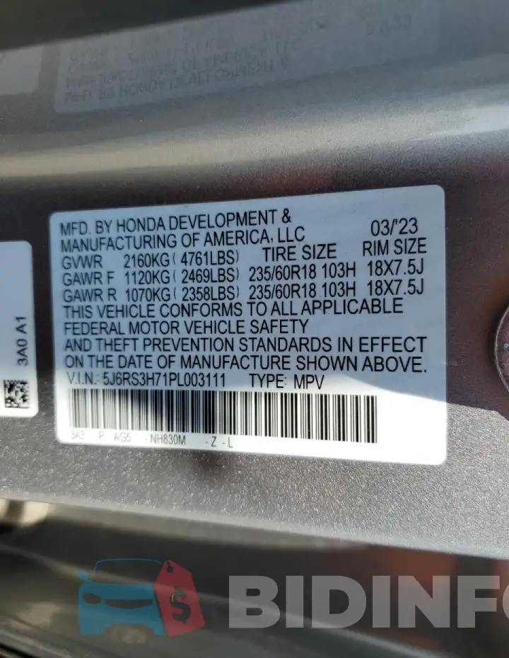 5J6RS3H71PL003111 Photo# 13
