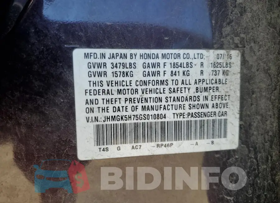 JHMGK5H75GS010804 Photo# 12