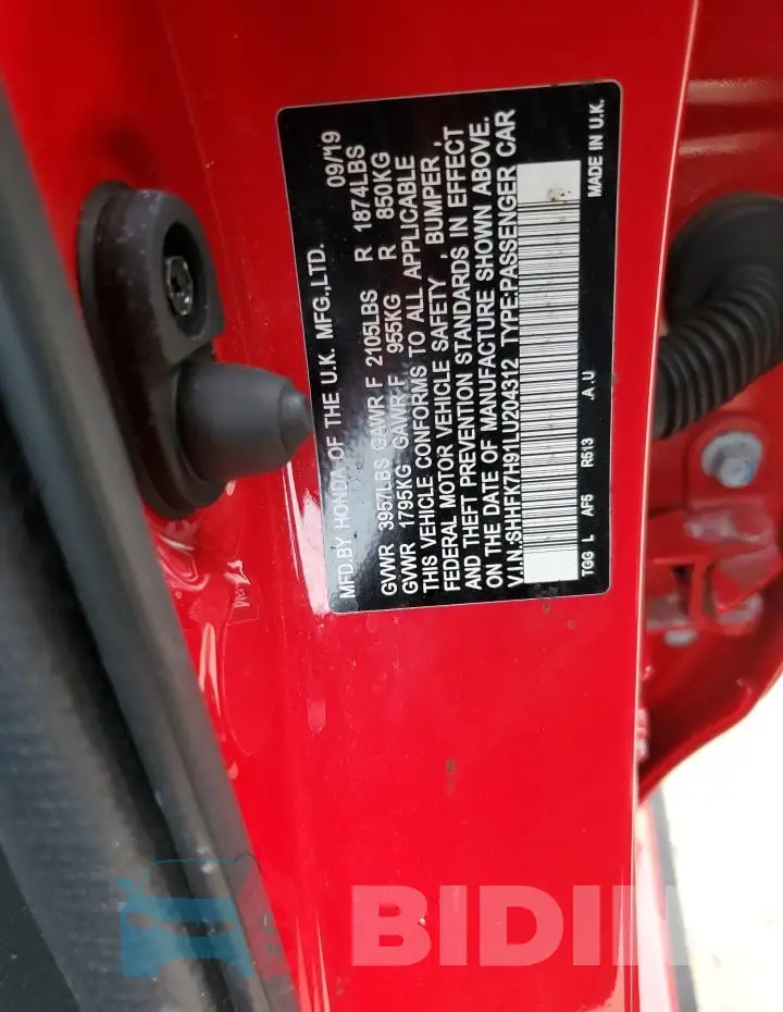 SHHFK7H91LU204312 Photo# 12