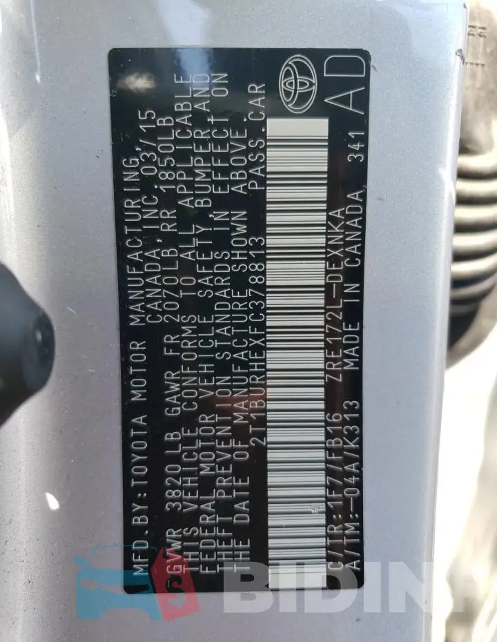 2T1BURHEXFC378813 Photo# 12