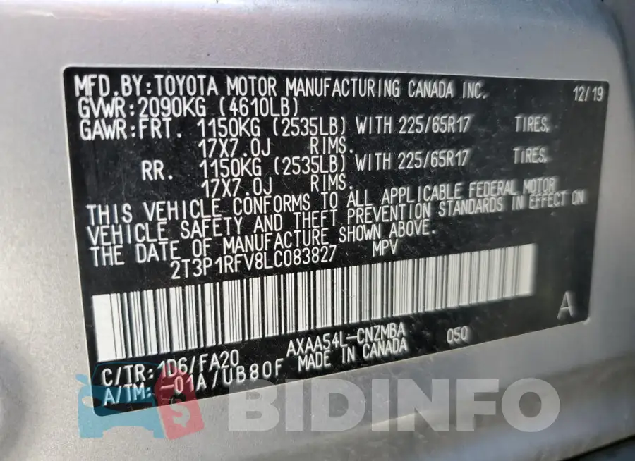 2T3P1RFV8LC083827 Photo# 12