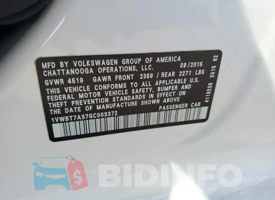 1VWBT7A37GC003372 Photo# 12