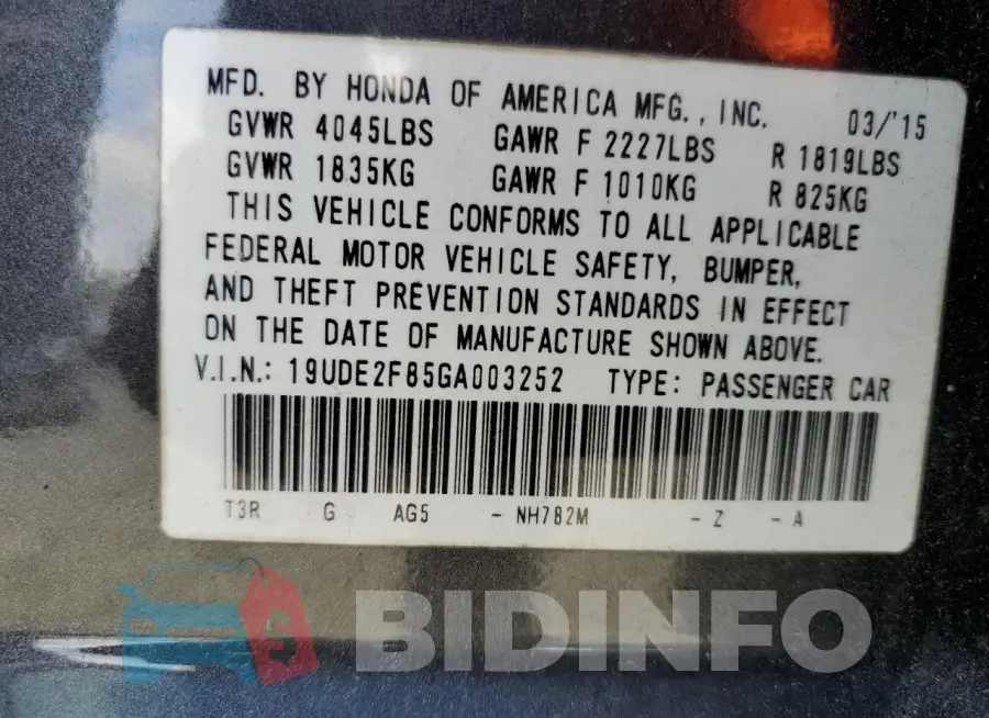 19UDE2F85GA003252 Photo# 12