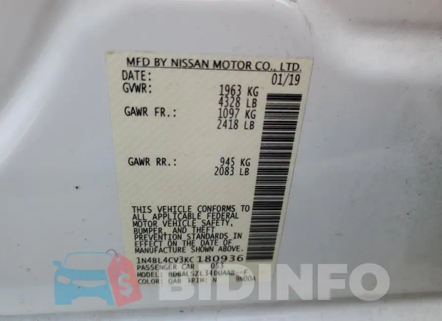 1N4BL4CV3KC180936 Photo# 12