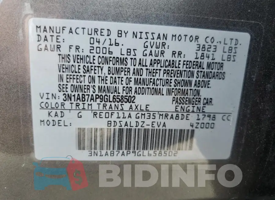 3N1AB7AP9GL658502 Photo# 12