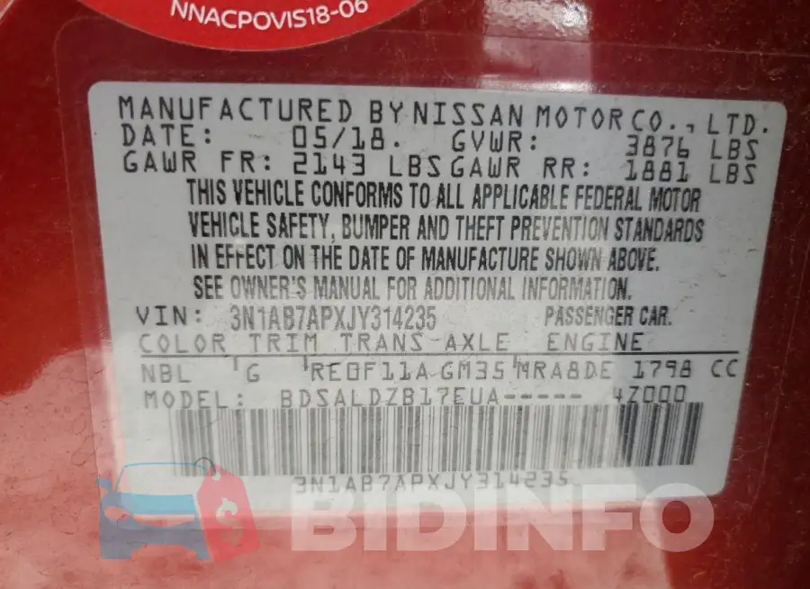 3N1AB7APXJY314235 Photo# 13