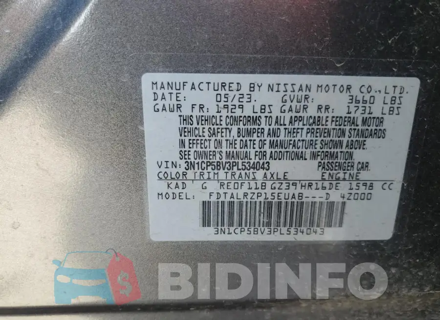 3N1CP5BV3PL534043 Photo# 13