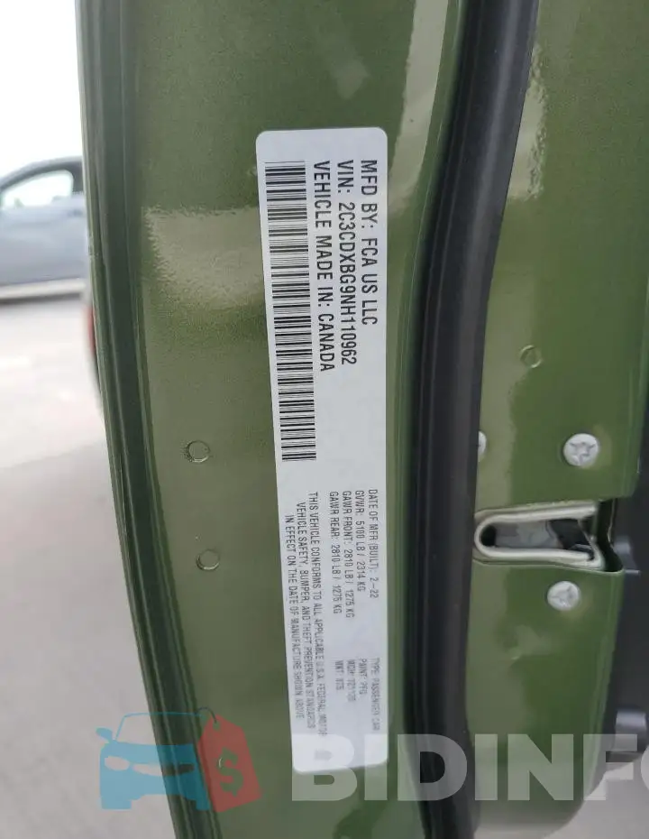 2C3CDXBG9NH110962 Photo# 13