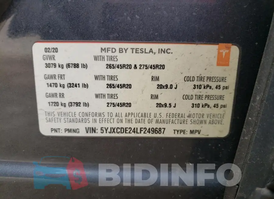 5YJXCDE24LF249687 Photo# 13