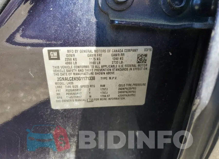 2GNALCEK5G1171338 Photo# 12