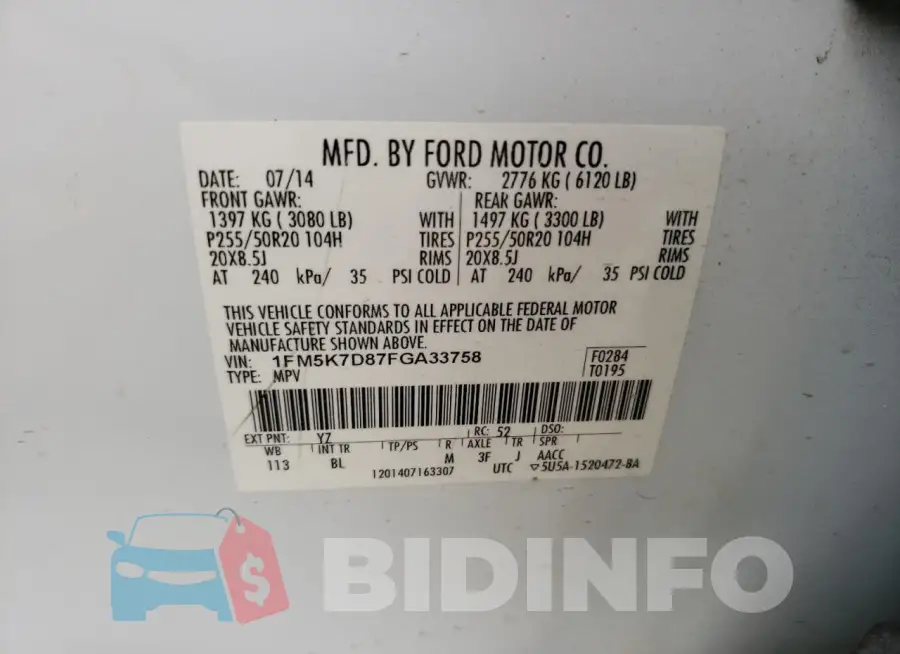 1FM5K7D87FGA33758 Photo# 13