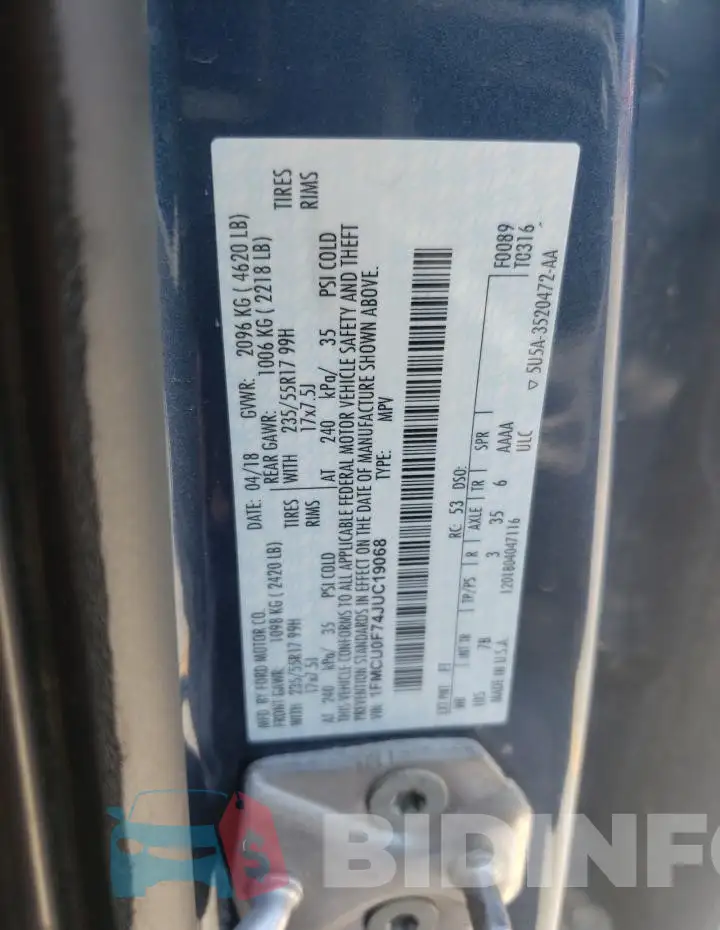 1FMCU0F74JUC19068 Photo# 12