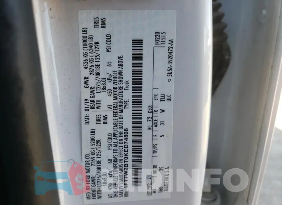 1FT7W2BT0KED74808 Photo# 10
