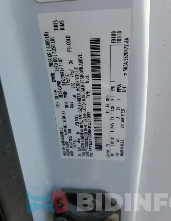 1FTEX1CB5KKC61992 Photo# 12