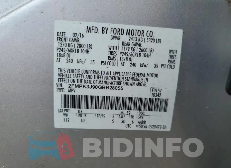 2FMPK3J90GBB28055 Photo# 14