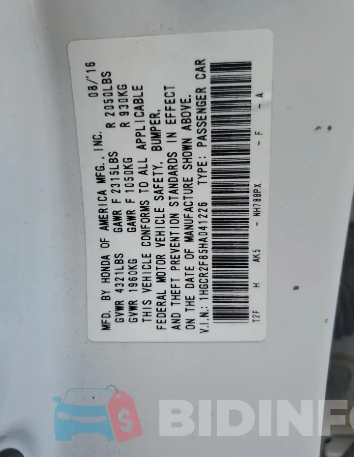 1HGCR2F85HA041226 Photo# 12