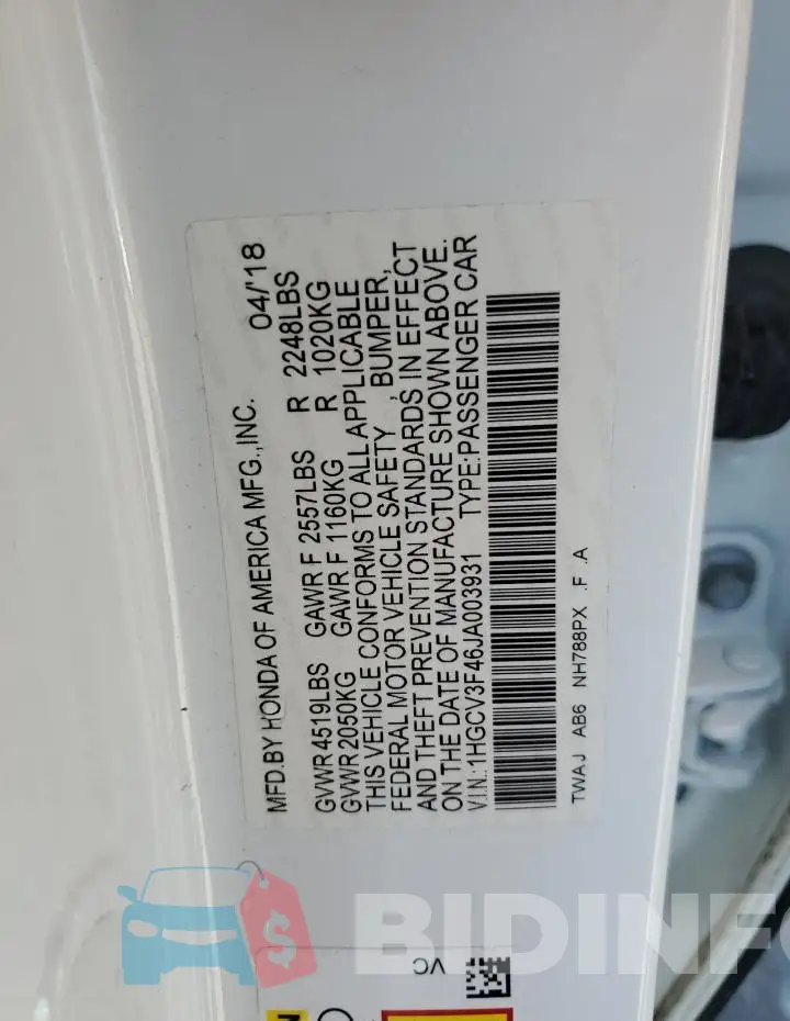 1HGCV3F46JA003931 Photo# 12