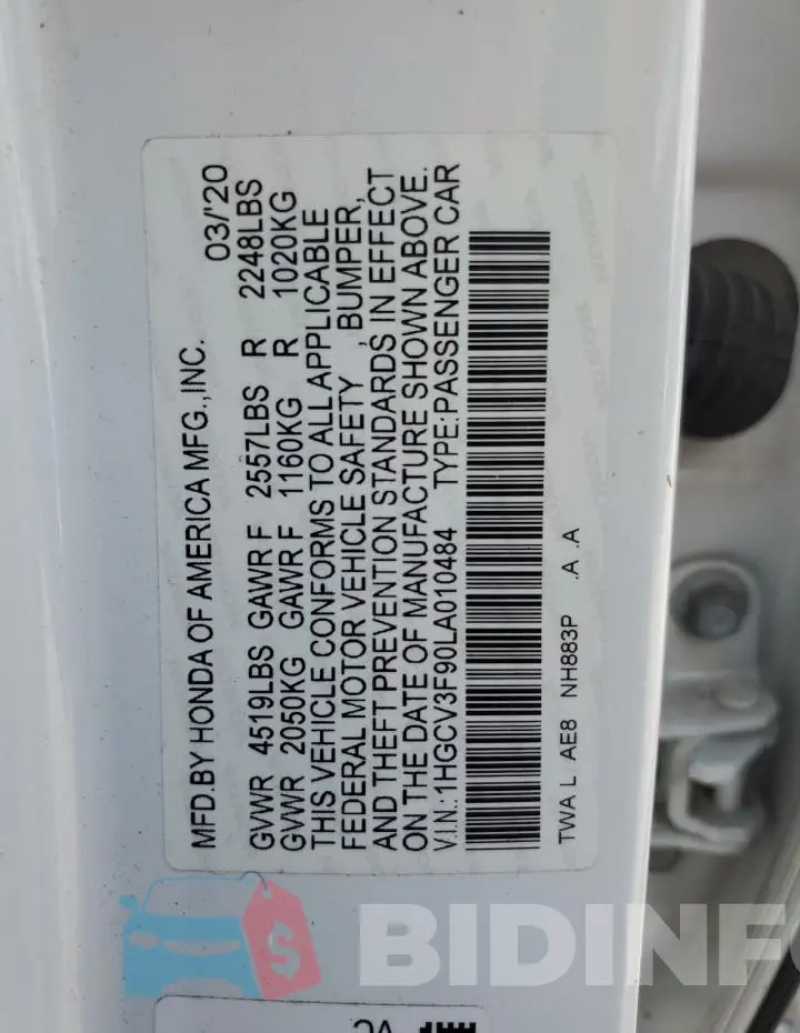 1HGCV3F90LA010484 Photo# 12