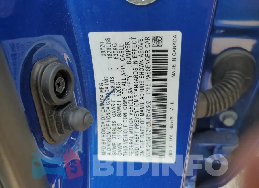 2HGFC2F68LH578602 Photo# 12
