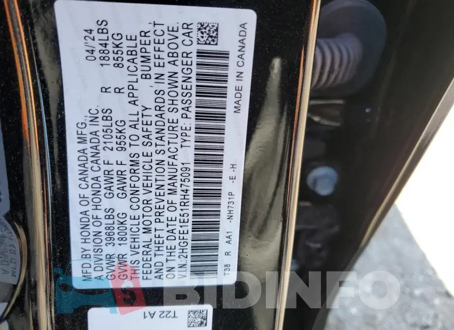 2HGFE1E51RH475091 Photo# 12