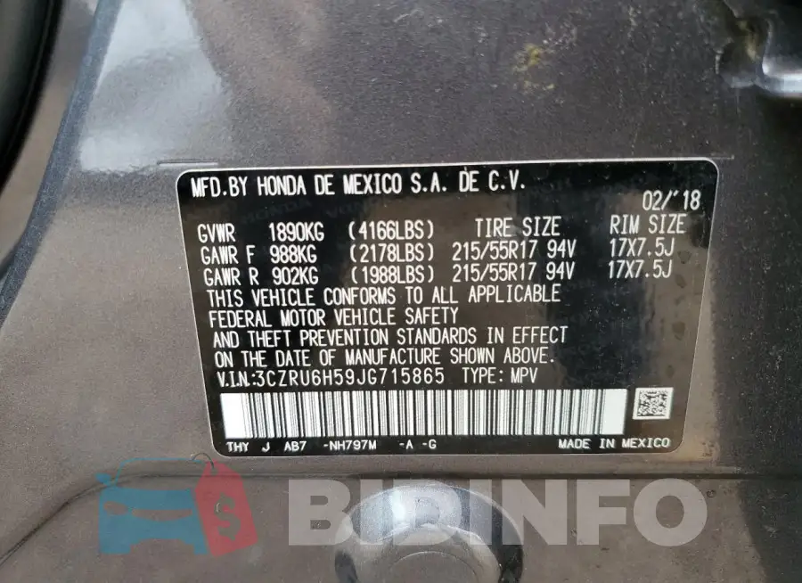 3CZRU6H59JG715865 Photo# 13