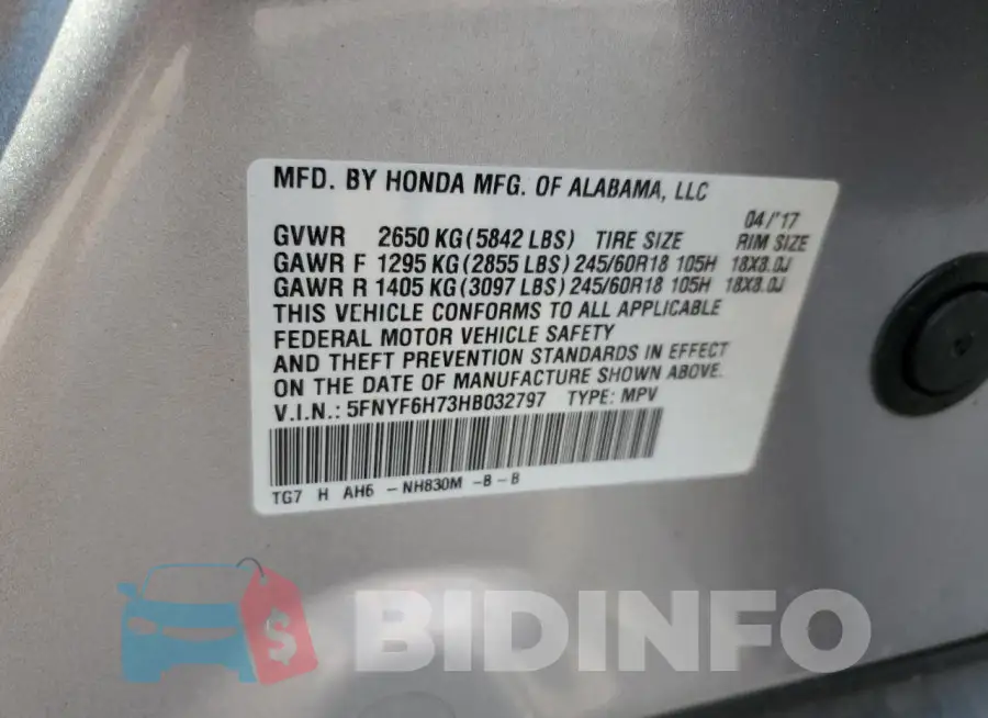 5FNYF6H73HB032797 Photo# 13