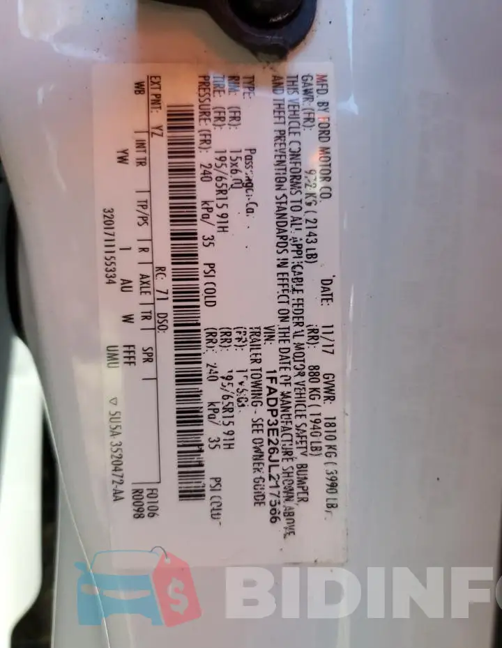1FADP3E26JL217566 Photo# 12
