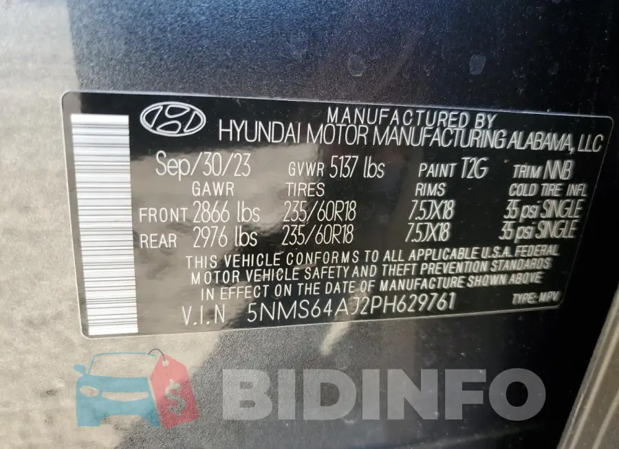 5NMS64AJ2PH629761 Photo# 12