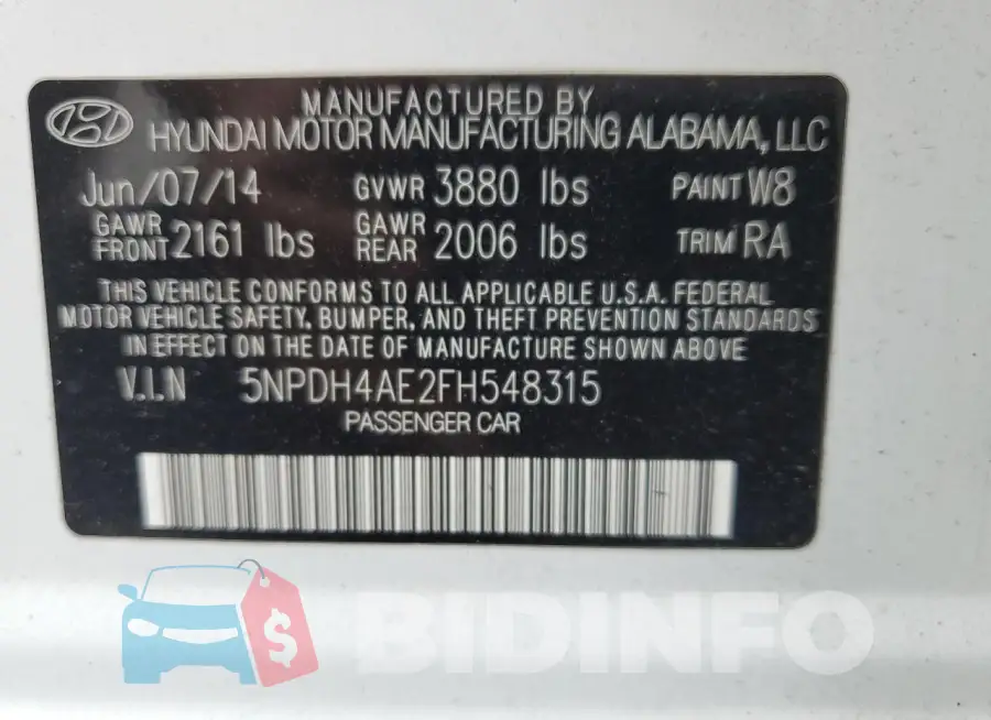 5NPDH4AE2FH548315 Photo# 12