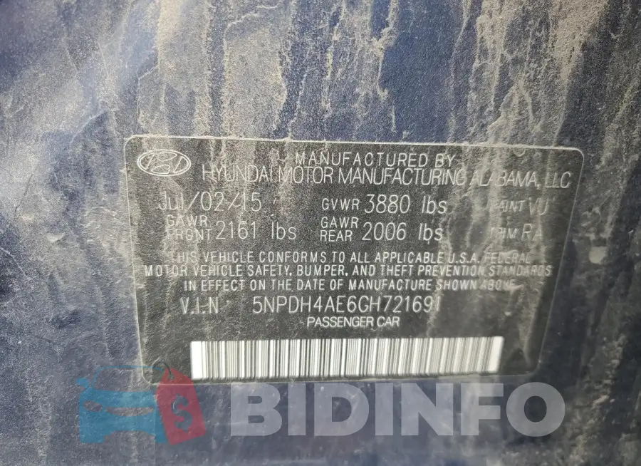 5NPDH4AE6GH721691 Photo# 12