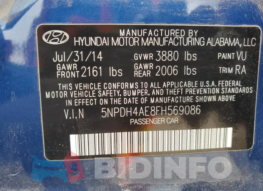 5NPDH4AE8FH569086 Photo# 13