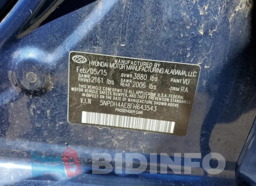 5NPDH4AE8FH643543 Photo# 12