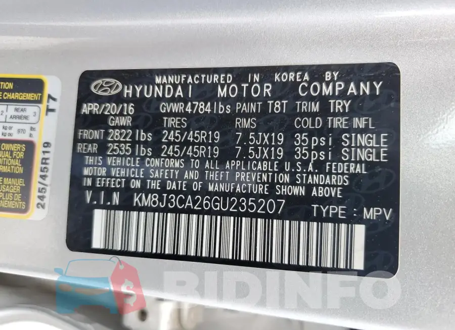 KM8J3CA26GU235207 Photo# 13