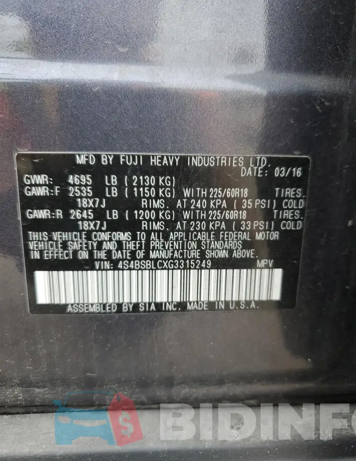 4S4BSBLCXG3315249 Photo# 13