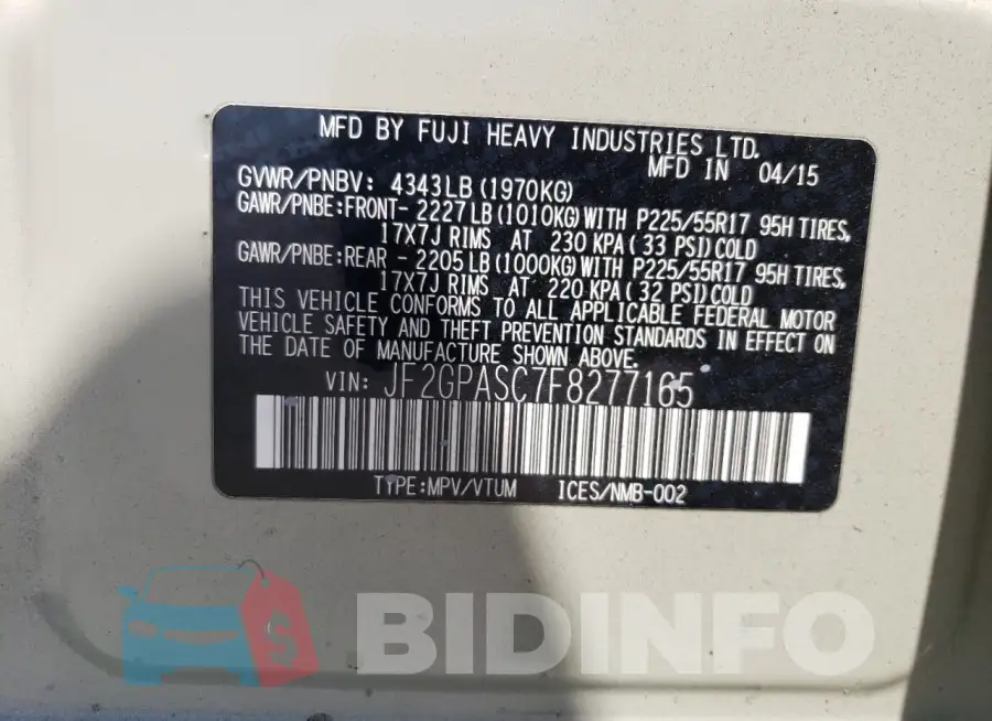 JF2GPASC7F8277165 Photo# 13