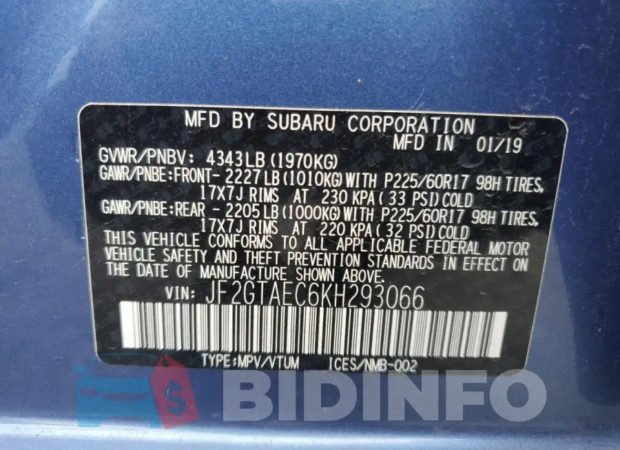 JF2GTAEC6KH293066 Photo# 13