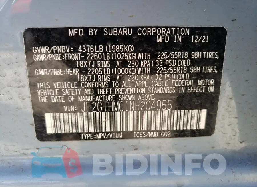 JF2GTHMC1NH204955 Photo# 14