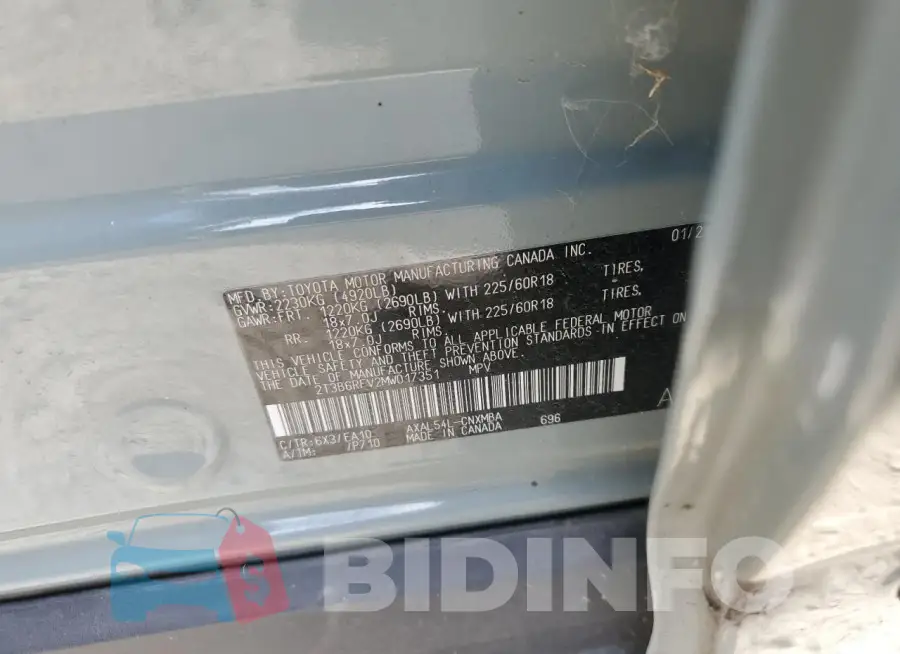 2T3B6RFV2MW017351 Photo# 12