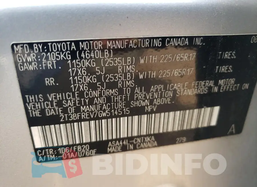 2T3BFREV7GW514515 Photo# 13