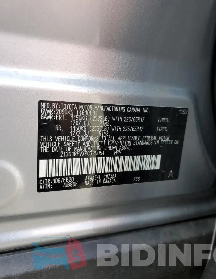 2T3G1RFVXPC325054 Photo# 13