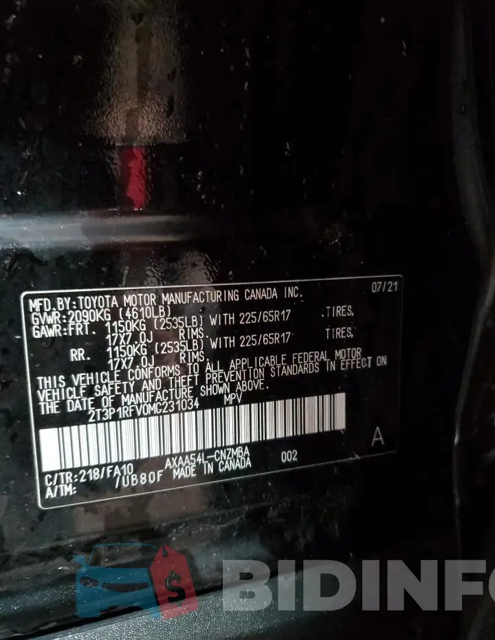 2T3P1RFV0MC231034 Photo# 13