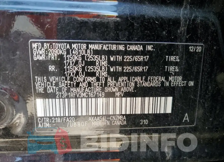 2T3P1RFV3MC167149 Photo# 14